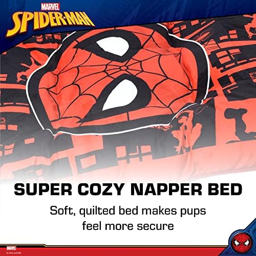 Marvel Comics Spiderman Webbed Dog Napper Med | מיטת הכלבים המדהימת של ספיידרמן קטיפה | מכונה מיטת כלבים